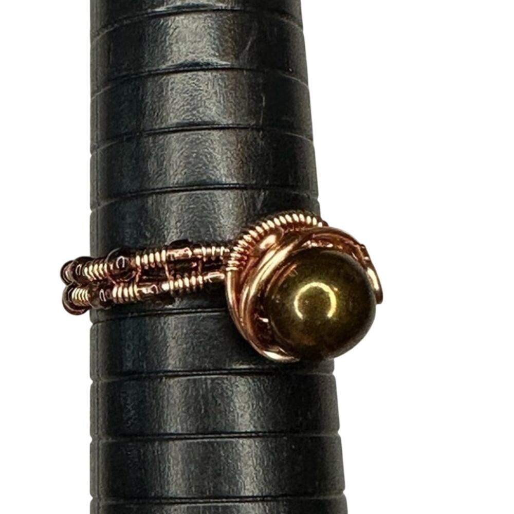 Handmade Copper wire wrap ring size 9 brown bead purple handmade